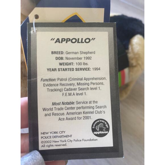 Vintage NWT Applause NYC Police Dog Apollo 9/11 Rescue Tribute German Shepherd - Picture 8 of 11